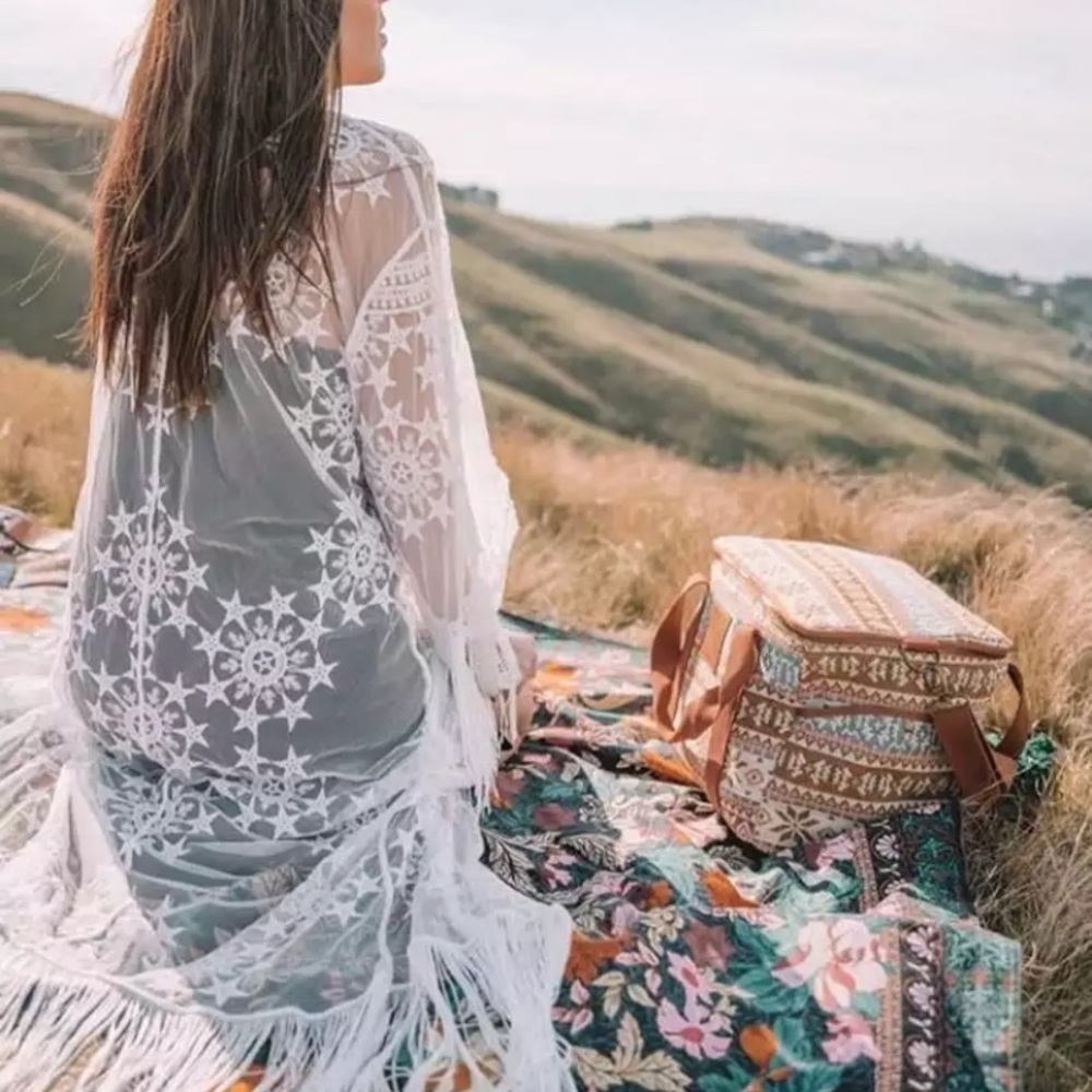 SOLD OUT Bohemian Star Embroidered Sheer Mesh Duster Wrap - Picture 1 of 12